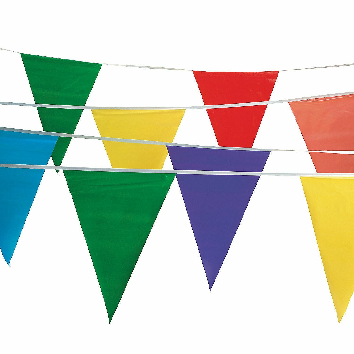 Tira de banderines triangulares multicolor con guía de rafia blanca, ideal para decoración de eventos, fiestas, exposiciones y más, apto para exteriores. Tira de banderines triangulares multicolor con guía de rafia blanca, ideal para decoración de eventos, fiestas, exposiciones y más, apto para exteriores.